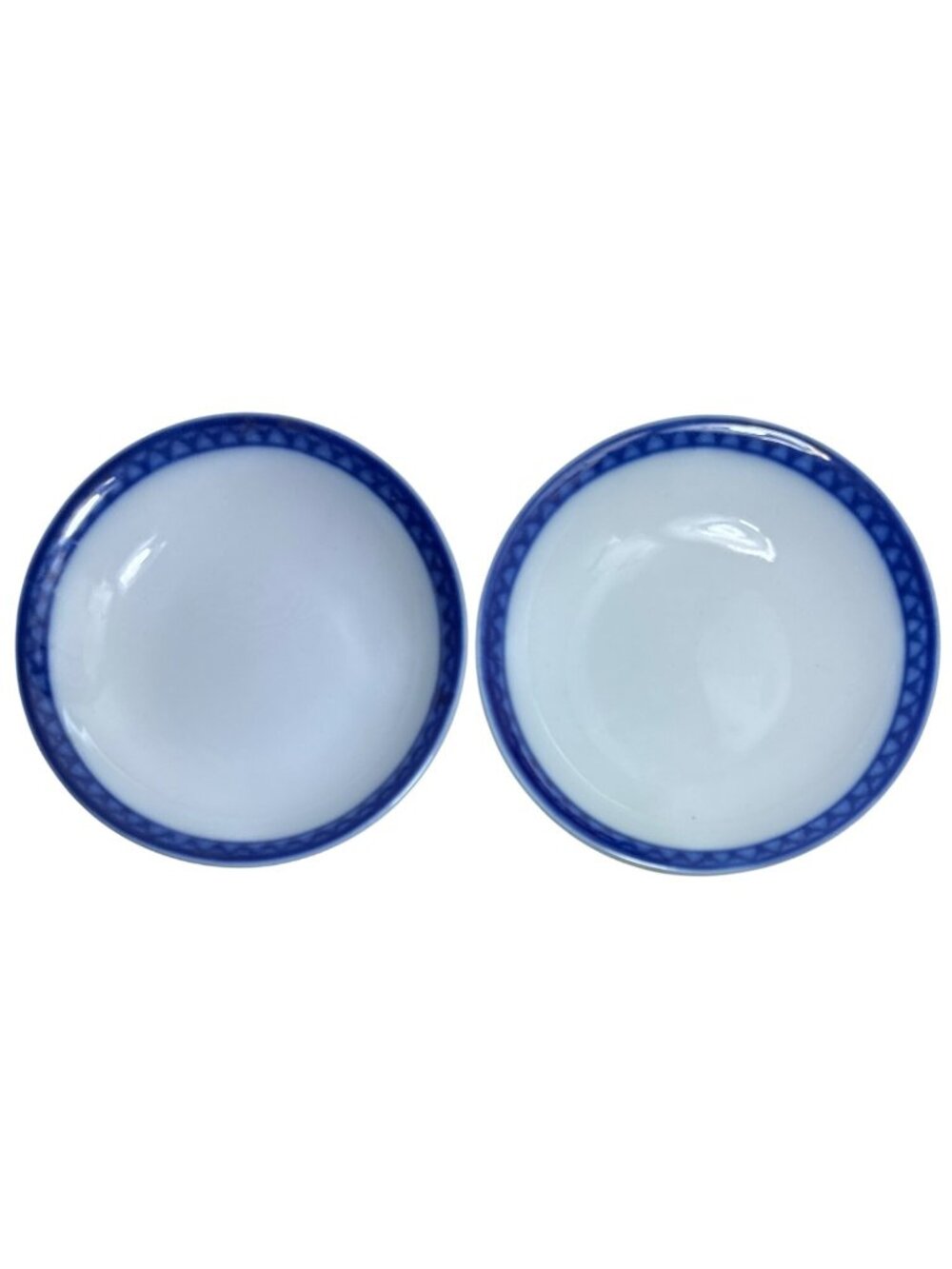 Williams-Sonoma White Porcelain Sauce Bowl Cobalt Blue Diamond Border 5.75 inch